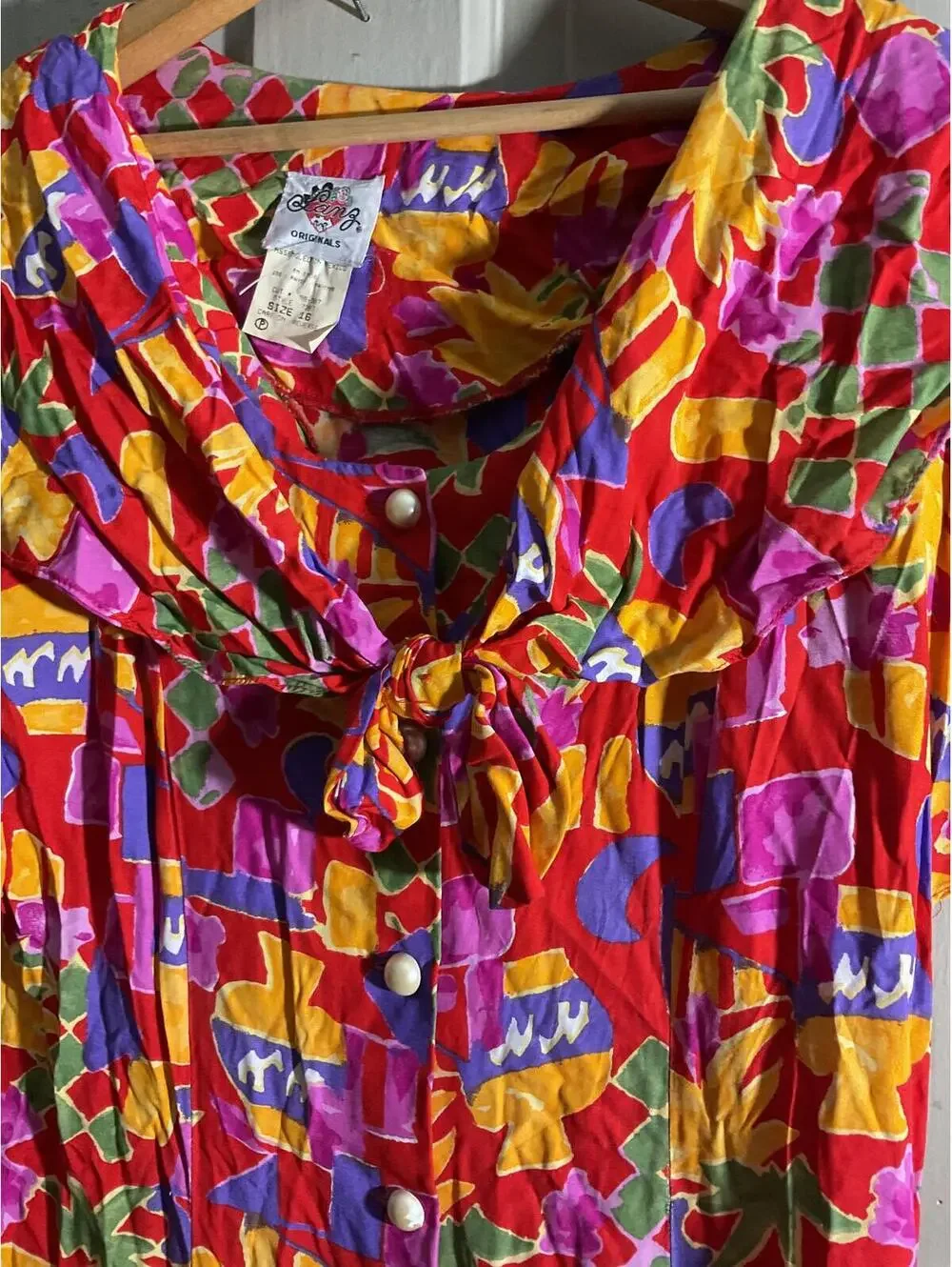 Vintage Lanz Originals Colorful Floral Button-Front Midi Dress Sz. 16